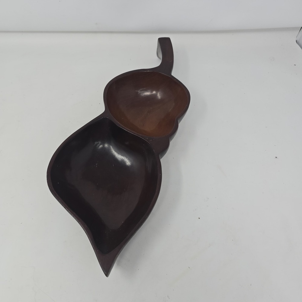 Vtg Wood Bowl, Mahogany from Haiti. Hand carved Leaf shape - Picture 7 of 11